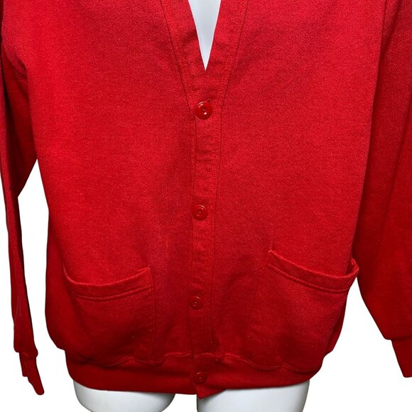 Vintage Jerzees Red Cardigan Sweater Button Up Long Sleeve One Size Fits All - Picture 3 of 7
